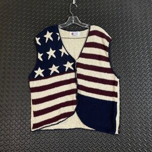 Vintage Cotton Harbor Blue‎ Red White American Flag Pattern Vest Women's Size XL